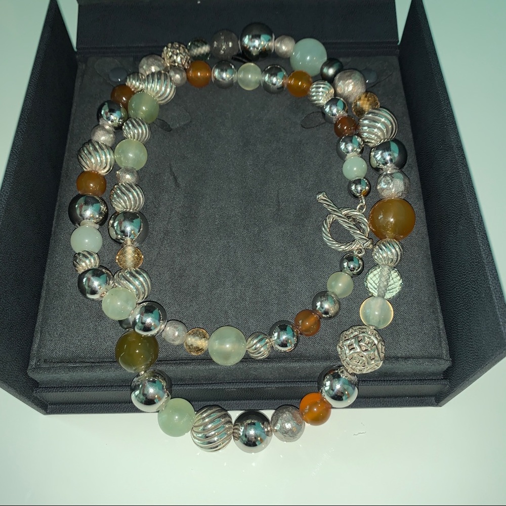 David Yurman diamond bead jade amber sterling silver bead necklace